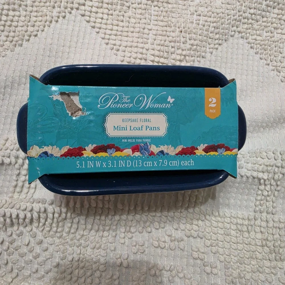 Pioneer Woman Keepsake Floral Mini Loaf Pans Ceramic 2 Pcs Blue 5.1